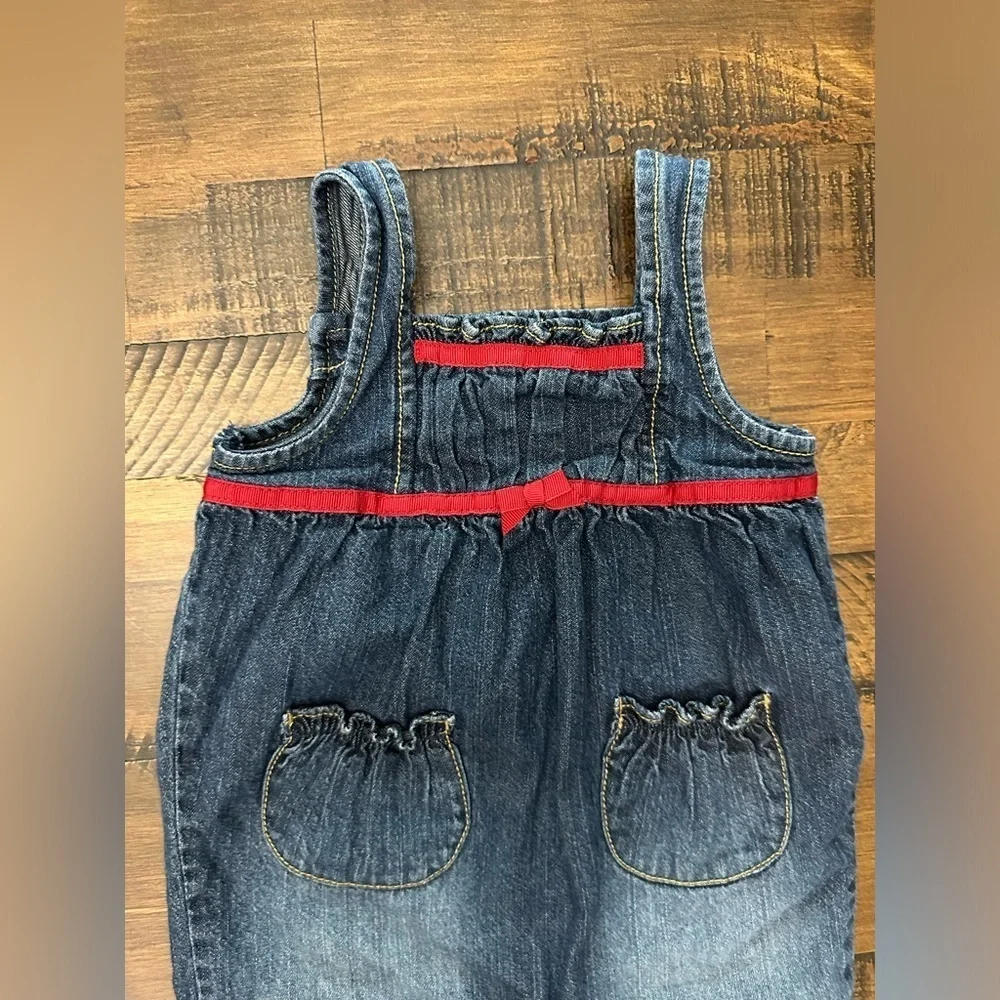 Gymboree Colorful Village Denim Overalls Ruffle Trim Reindeer Holiday Sz 12-18mo